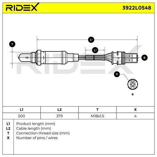 Sonda lambda RIDEX para VW GOLF III (1H1) PASSAT Variant (3A5, 35I) climatizada 400 mm - Imagen 6 de 9
