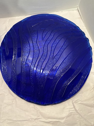 4 PC Vintage IVV Italian Art Deco Cobalt Blue Glass Dinner Plates Textured Wave - Picture 8 of 11