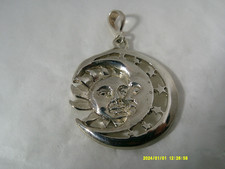 MOON, SUN  STARS PENDANT WITH FACES ALL HIGH POLISHED IN STERLING SILVER
