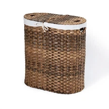 Seville Classics Handwoven Double Lidded Oval Hamper Sorter- Select Color