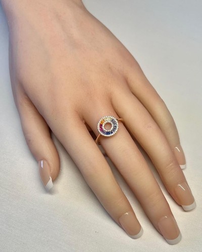 Multi-Gemstone Ring 14K Gold on SOLID 925 Rainbow Circle of Life GENUINE gp 9 - Picture 9 of 21