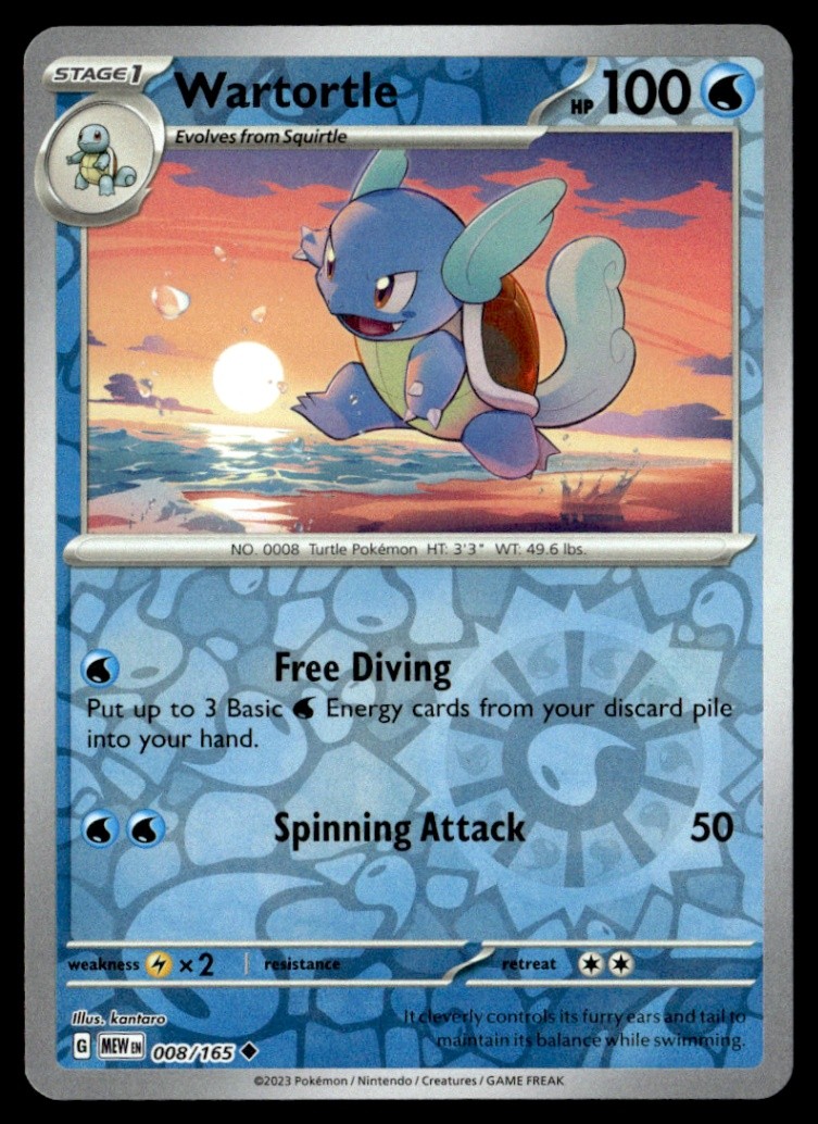 Wartortle - Uncommon Reverse Holo SV: Scarlet & Violet 151 008/165 NM Pokémon TC