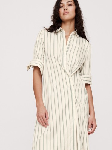 Banana Republic S Cotton Poplin Asymmetrical Shirt Dress Green Stripe #743526 - Picture 3 of 11