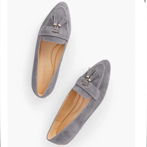 Talbots Francesca Suede Driving Flats 6.5 Gray Loafers Business Casual - Picture 2 of 9