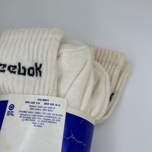 Vintage Reebok Socks 3 Pack Crew Length Spell Out White Navy Red Black 10-13 90s - Picture 9 of 12
