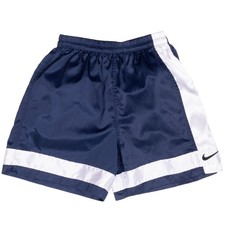 VINTAGE NIKE BLUE  WHITE CLASSIC SWOOSH TRACK SHORTS 1990S MEDIUM