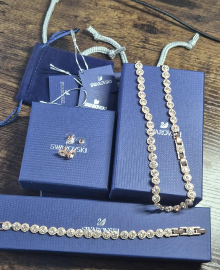 Swarovski Angelic Rose Gold-Tone Plated Set Necklace Bracelet Earrings