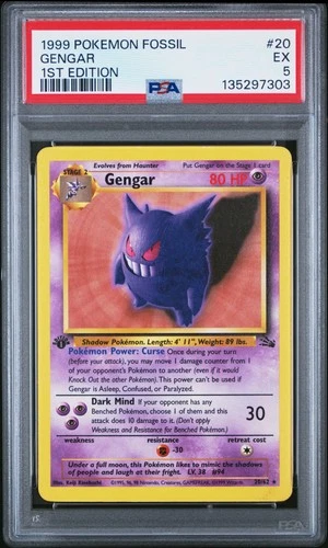 1999 POKEMON FOSSIL 1ST ED #20 GENGAR PSA 5