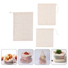 3 Pcs Cotton Drawstring Bag Vegetable Storage Bags Fruit Netting Reusable