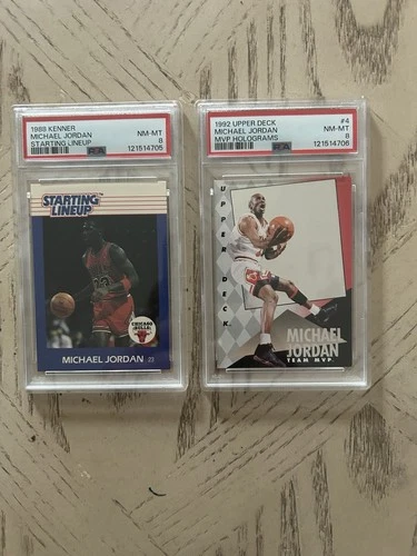1988 Kenner Starting Lineup Michael Jordan Card PSA 8, 1992 Upper Deck Hologram