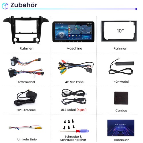 10.33” Android13 Carplay Autoradio GPS Navi SWC BT DAB+ Für Ford S-Max 2007-2015 - Bild 18 von 18