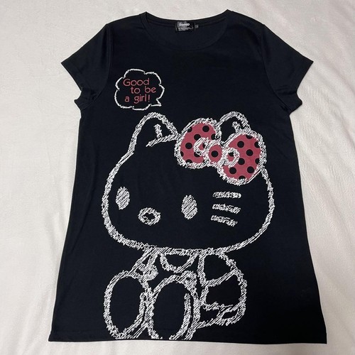Hello Kitty T-Shirt Black L Near Mint Sanrio Kids Cartoon Top
