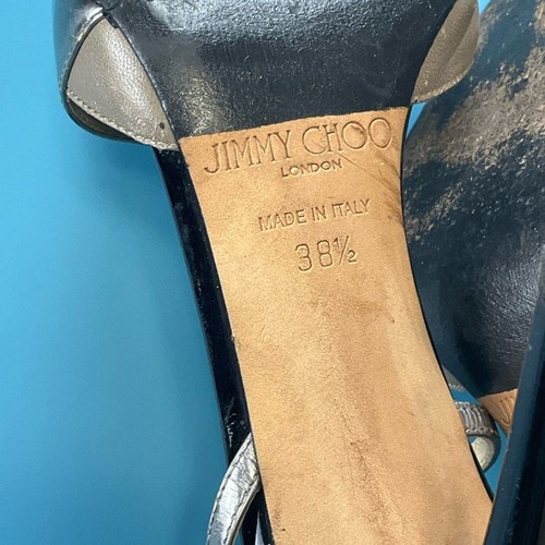 JIMMY CHOO Gr. 38,5 EU (8,5 US) D’Orsay Pumps Knöchelriemen Metallic Taupe Schwarz - Bild 12 von 12