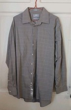 Stafford Men's LS Gray Plaid Button Up Dress Shirt Sz 16 Wrinkle Free Cotton
