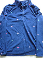 Girls Oshkosh Size 14 Fleece Quarter Zip Pullover Navy Blue Casual Heart Pattern