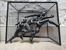 Vintage MCM Brutalist Metal Wall Sculpure Football Soccer Art Cast