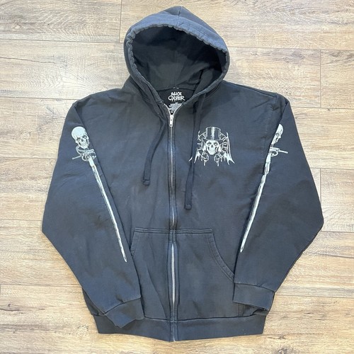 Alice Cooper SCHWARZER HOODIE SWEATSHIRT MIT DURCHGEHENDEM REISSVERSCHLUSS GRÖSSE LARGE Y2K VINTAGE BAND