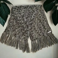 Vintage Handmade Gray Crochet Scarf-1950s-Shawl-Headwrap-FWB Church Stitchery