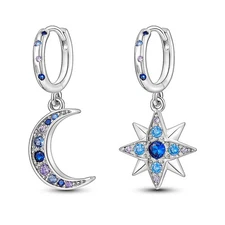 MULA Original Star Moon Hoop Earrings CZ For Women Jewelry 925 Sterling Silver