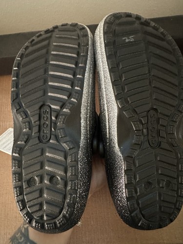 Crocs classic ombre glitter black and silver fleece lined clogs new M8 W10 - Picture 6 of 6