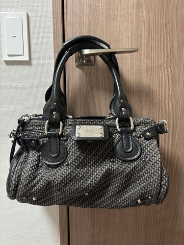 Vintage Chloe Paddington Bags Tweed Canvas Black Gray Silver NO padlock - Picture 13 of 24