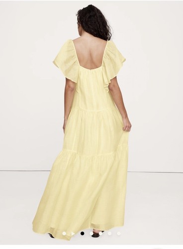 Neu mit Etikett Banana Republic Leinen-Seide Stufen Maxikleid ruhig gelb 4 Petite - Bild 2 von 7