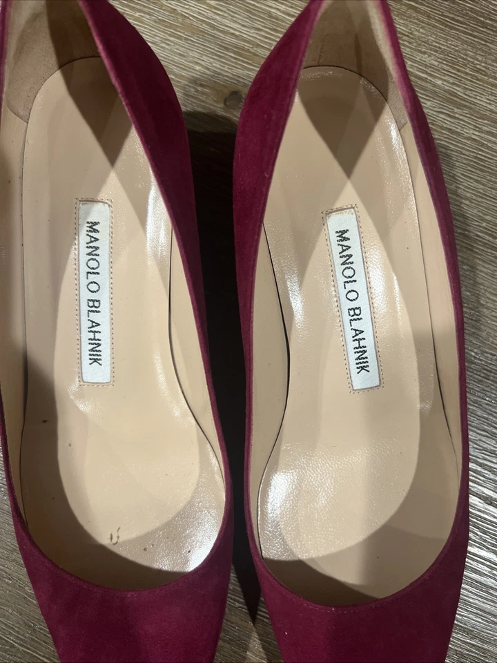 Manolo Blahnik Listony 麂皮蔓越莓粗跟 35.5 码 — 第 4/4 张图片