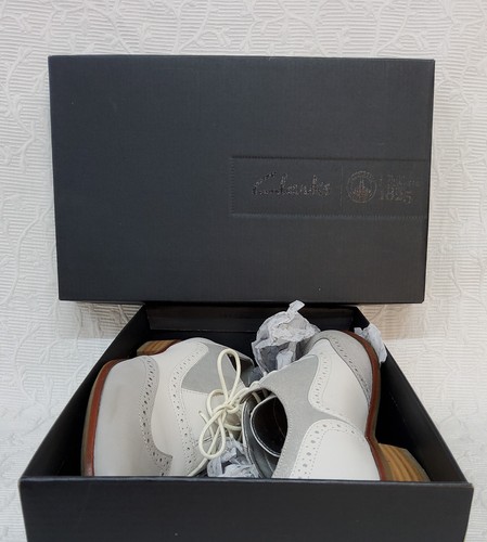 Scarpe Oxford Clarks donna taglia UK 7 D bianco/grigio argento pelle - Foto 10 di 10