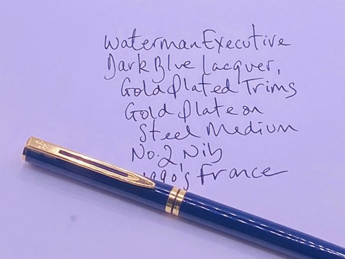 Waterman Executive Fountain Pen Blue Lacquer Gold Trims Medium Nib 1990’s France - Picture 2 of 9