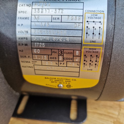 Baldor M3154 1.5HP 3-Phase Electric Motor 1725RPM From Working Lathe UK Stock - Picture 5 of 18