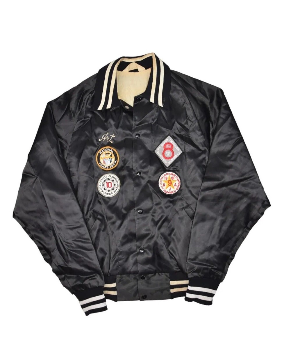 Vintage 80s Satin Bomber Jacket Mens XL Black Fusliers