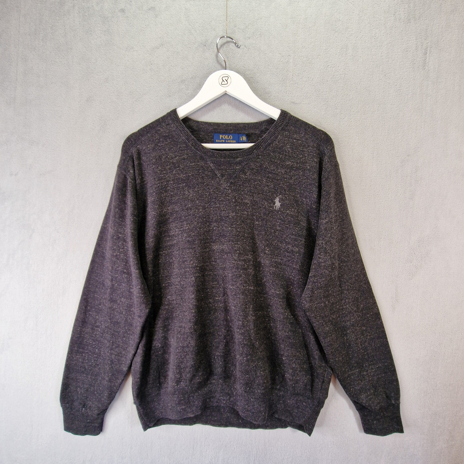 Polo Ralph Lauren Felpa Uomo Large Grigio Collo Crew Maglione Maglione Pony
