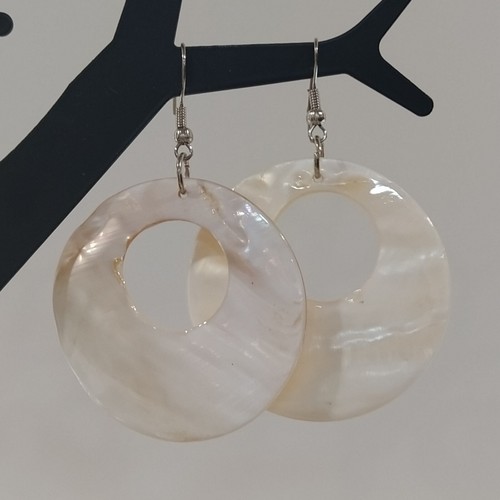 Mother of Pearl Hoop Earrings - Picture 2 of 6