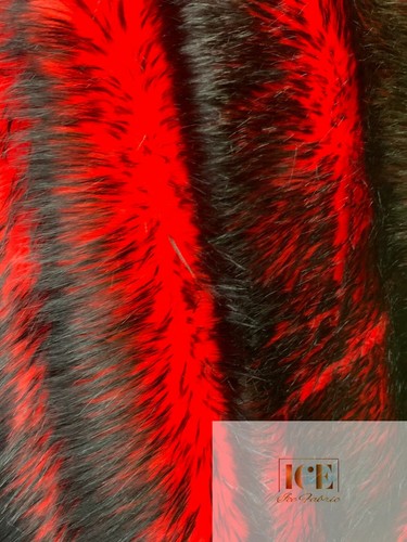Black Red_ 2 Tone Fake Faux Fur Shaggy Long Pile -64" Wide- Fabric By The Yard - Picture 3 of 11