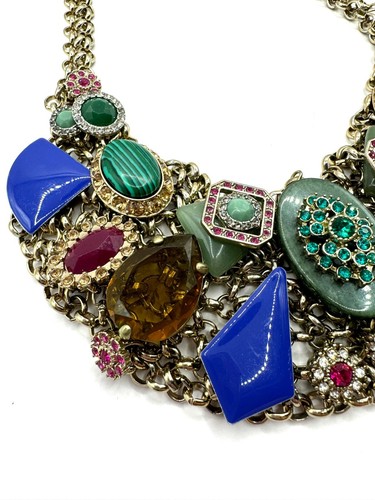 ZOE and SYD Enamel, Rhinstones & CABOCHON Gemstones 18" STATEMENT Necklace - Picture 2 of 6