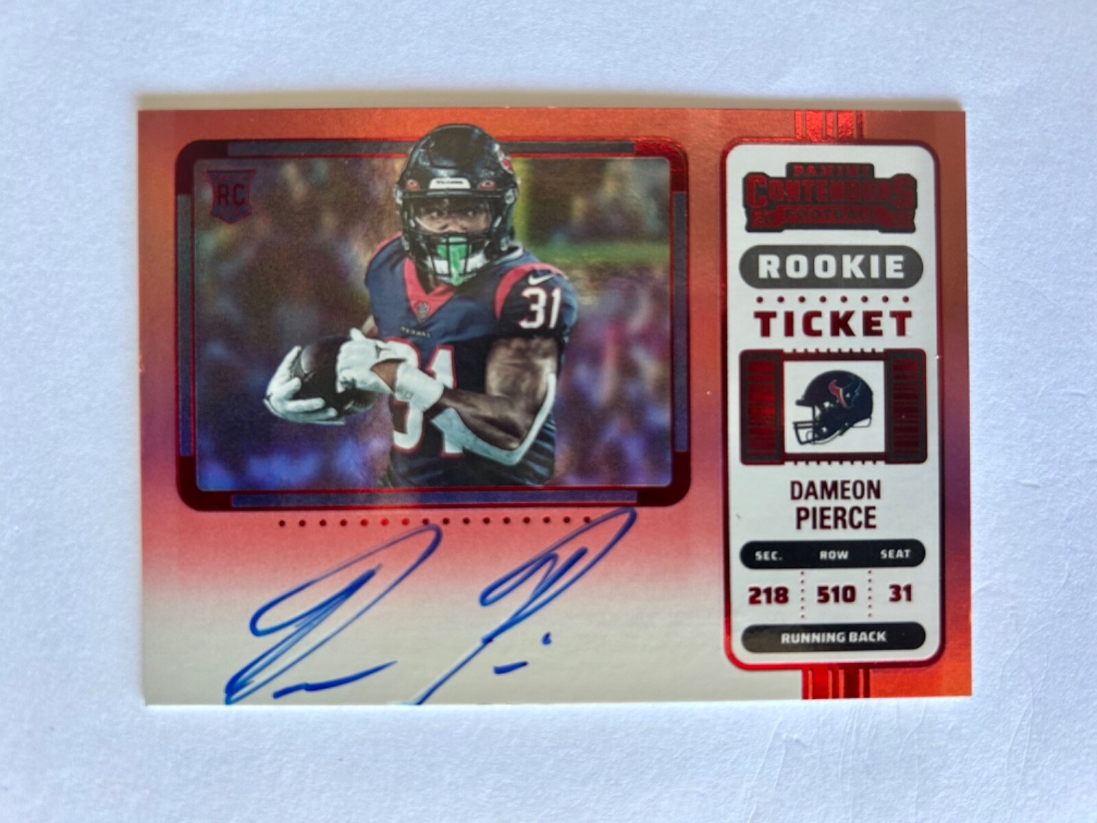 2022 Contenders Dameon Pierce Red Zone Variation Rookie Autograph Card RC Auto