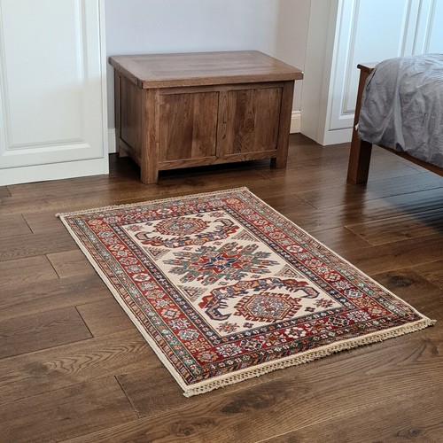 Rug Handmade Kazak, Traditional Oriental Area Afghan Carpet, Hand-Knotted, Wool - Picture 2 of 5