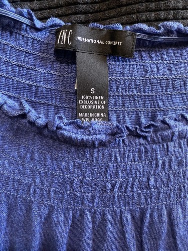 INC International Concepts Blue Smocked Crochet Bell 3/4 Sleeve Blouse Size S - Picture 6 of 7
