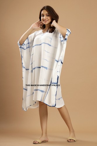 Blue Tie Dye Kaftan, Cover up, Mini Lounge/Vacation/Maxi/ Caftan Dress Plus Size - Picture 2 of 6