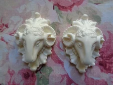 New! Gorgeous Ram's Head Center 2 Pc  Architectural Pediment Furniture Applique 