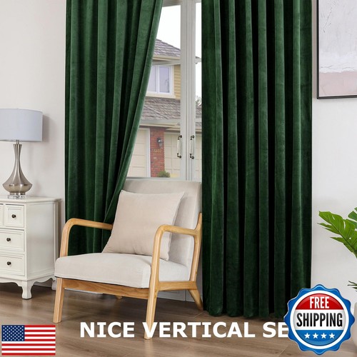 Dchola Emerald Green Velvet Curtains for Bedroom Window with Back Tab, Super - Picture 4 of 5