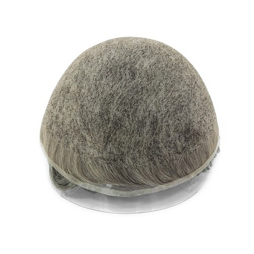 Mens Toupee French Lace Human Hair System Medium Density Grey Hair Pieces #1B65 - Picture 4 of 9