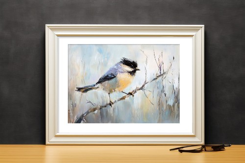 Chickadee Winter Perch 5"x7" Print on Matte Paper | Soft Oil Bird Painting - Picture 8 of 17