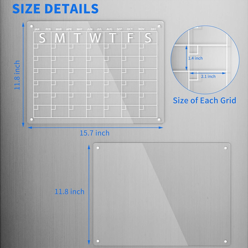 Acrylic Magnetic Dry Erase Board and Calendar for Fridge, Clear Set of 2 Dry Era - Picture 6 of 12