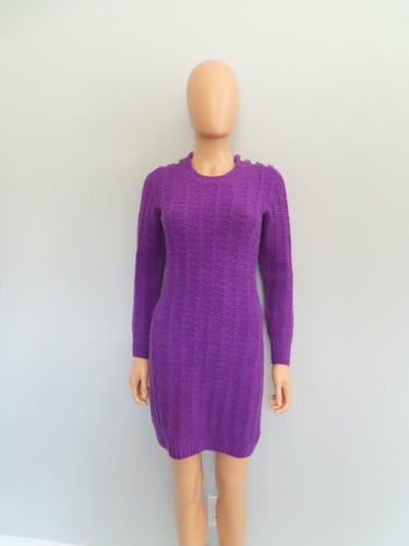Abito maglione CHANEL 23B viola in maglia con cavi nuovo con etichette taglia F 36/US 4 - Foto 3 di 13