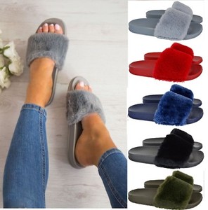 womens fluffy slider slippers