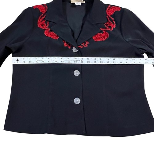 New Frontier Western Crop Black Blazer Jacket Red Floral Embroidery Size Large - Picture 7 of 10