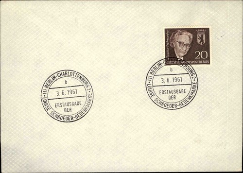 1961 Dt. Post BERLIN Louise Schroeder Gedenkmarke Sonderstempel Charlottenburg - Picture 1 of 2
