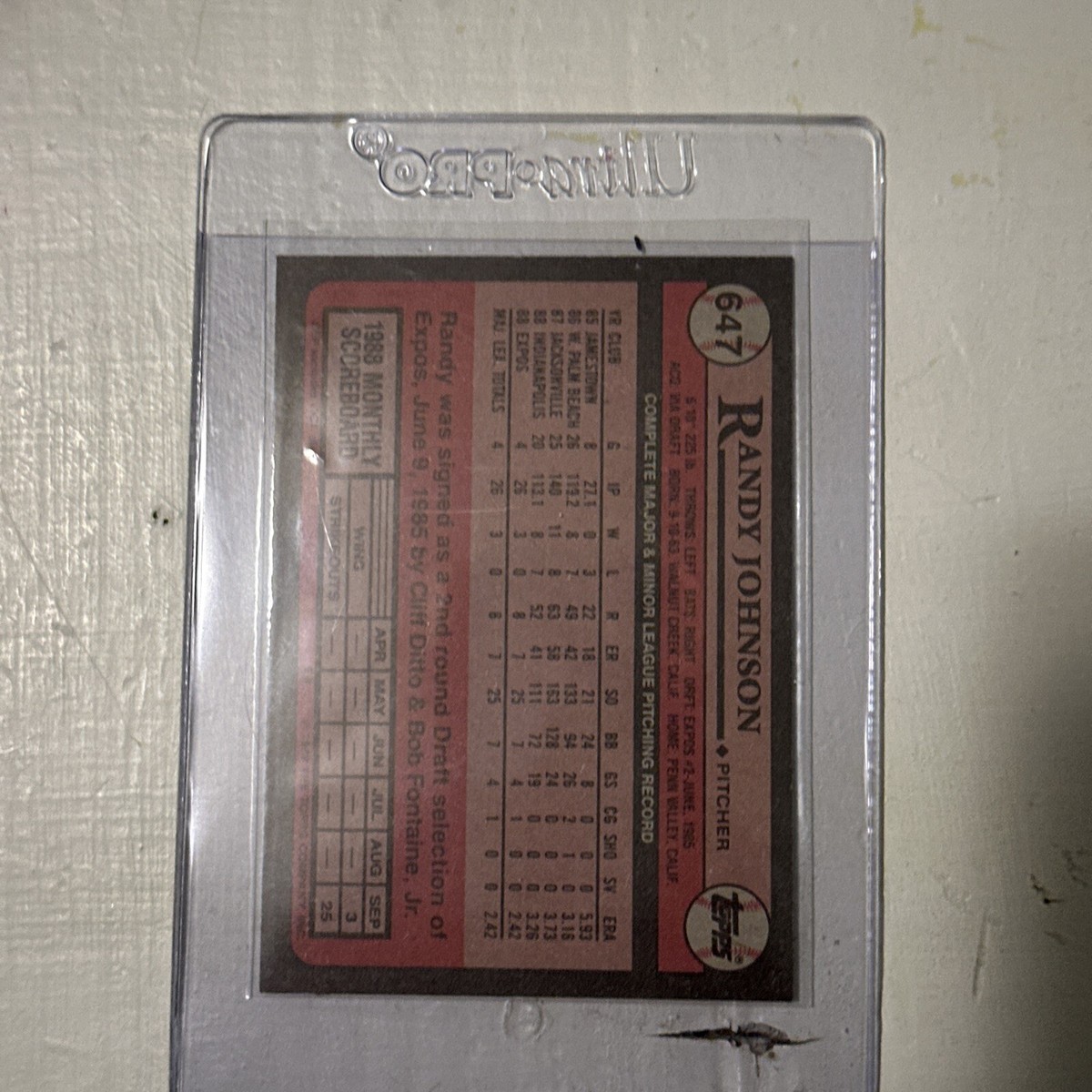 その他 RANDY JOHNSON ROOKIE Rare Error Halo 1989 Topps Randy Johnson Rookie #647