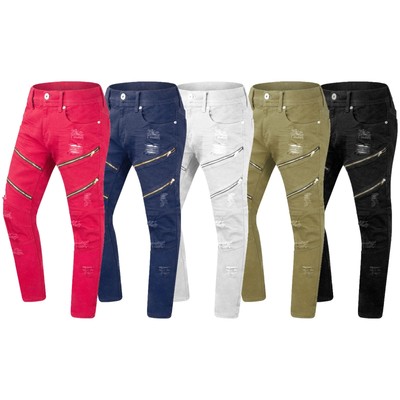 biker jeans with zippers and rips